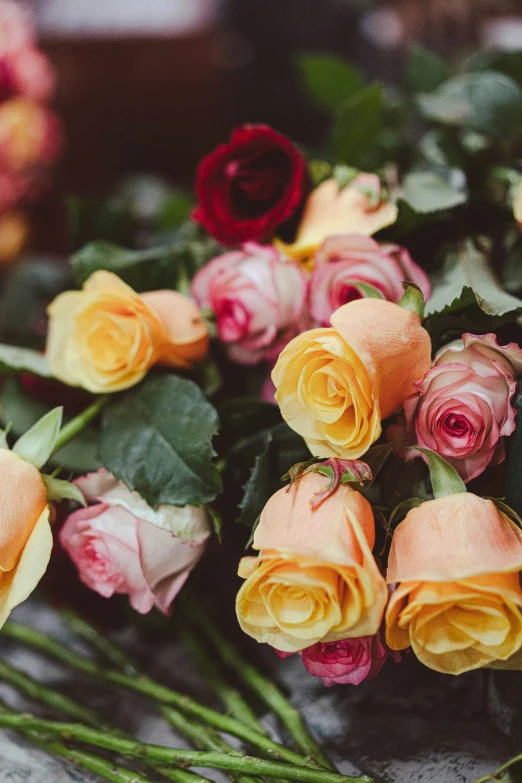 flowers are arranged neatly on a table