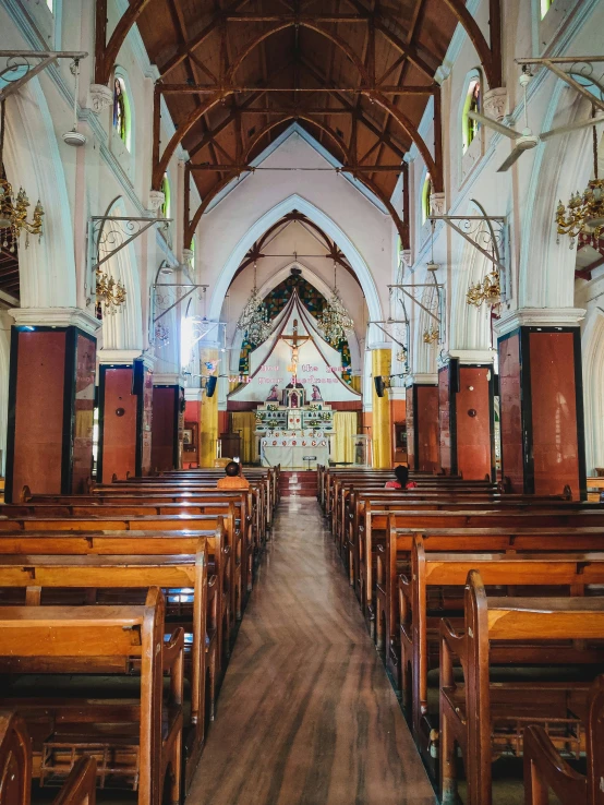 looking towards the pews at an empty church