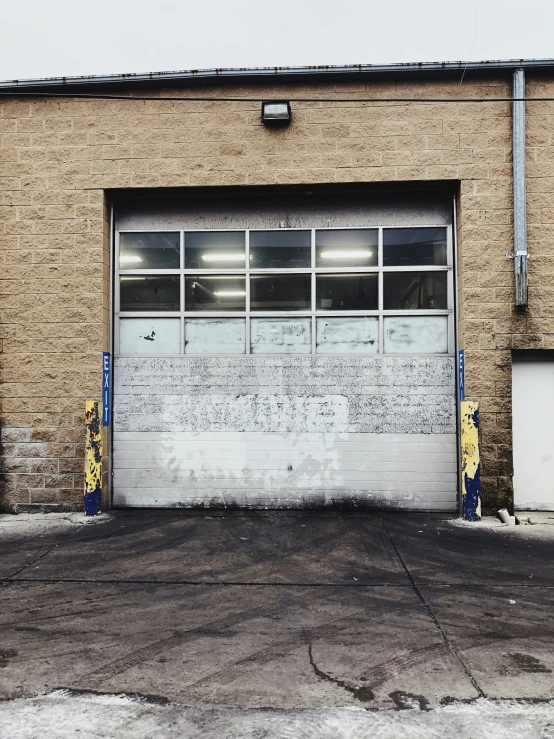 a large garage with a yellow fire hydrant