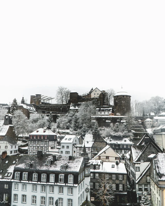 some very pretty buildings and buildings covered in snow