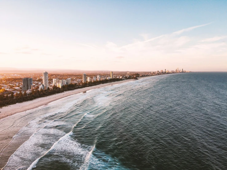 the ocean along side of the city and beach