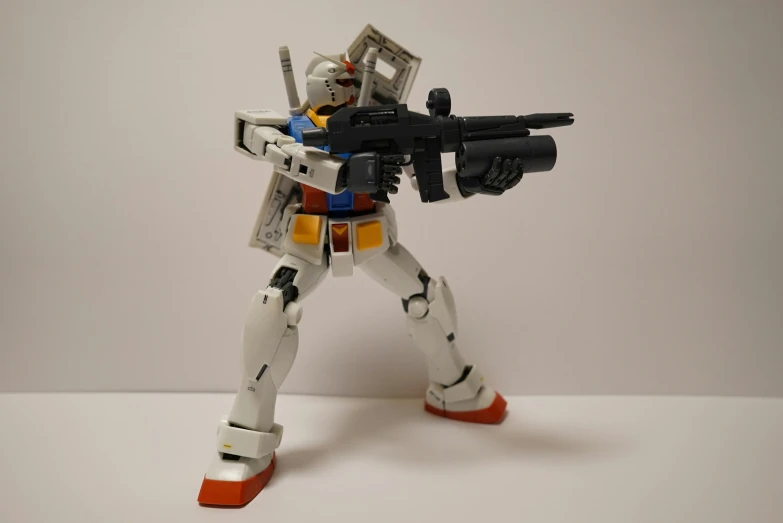 a plastic model that looks like the robot from mobile wars holding a gun