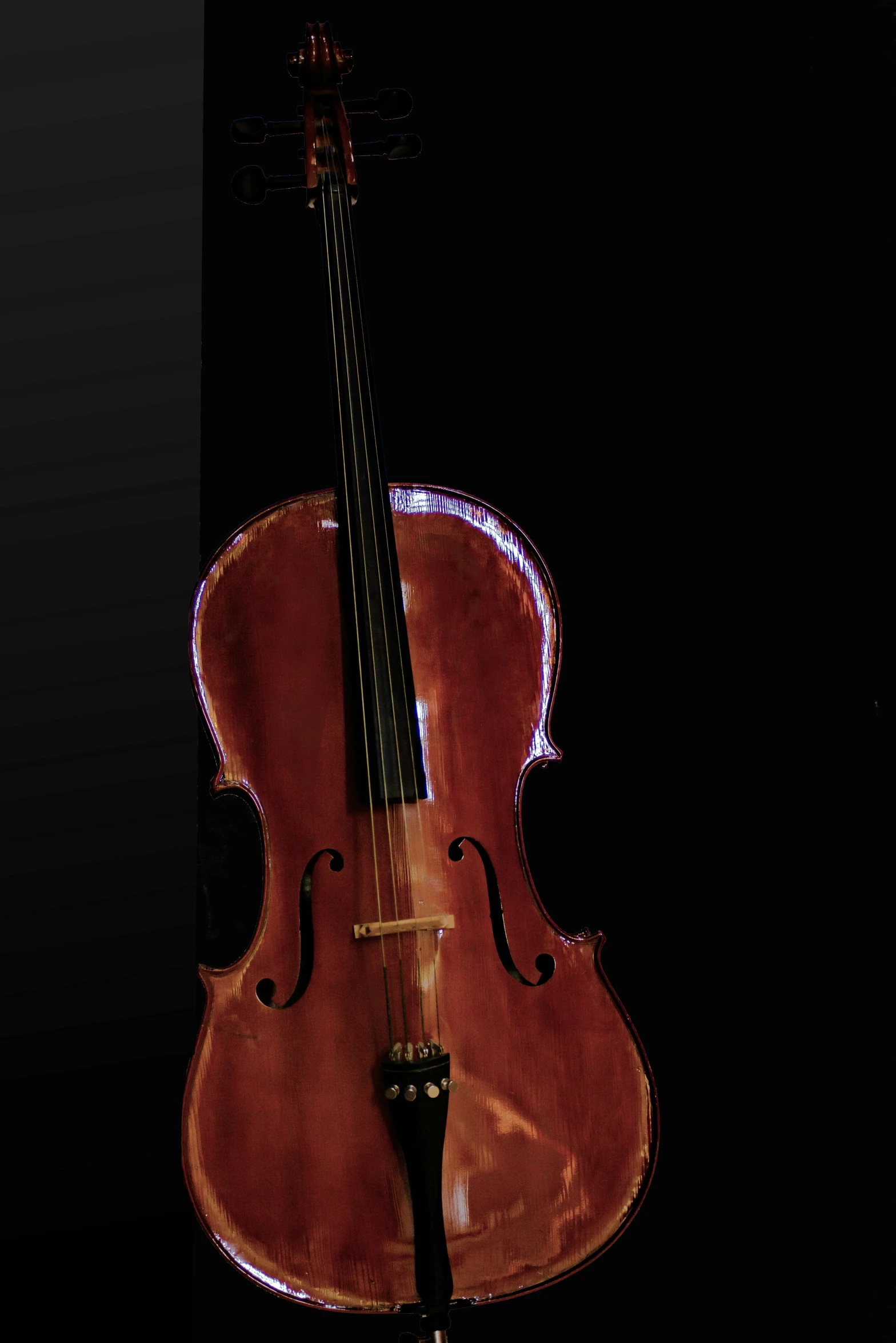 a large brown violin sitting on top of a black background