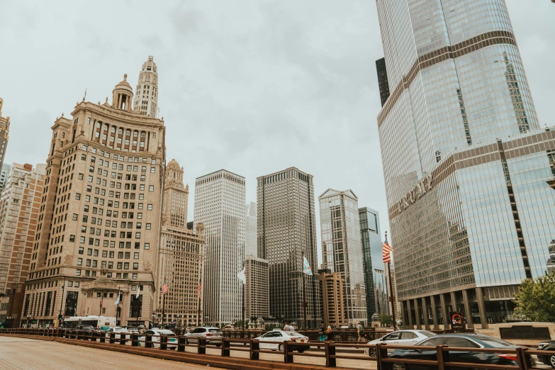 city skyscrs, including the chrysler building and one world trade center, on a cloudy day