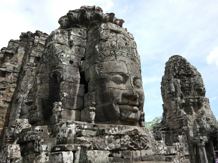 stone carving of an old architecture at a city park