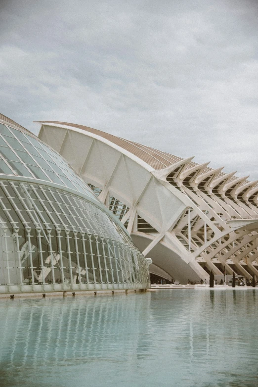 a long view of a water building from the outside