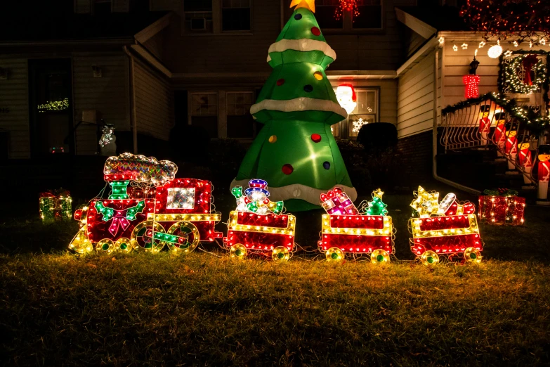 a group of christmas lights on a yard