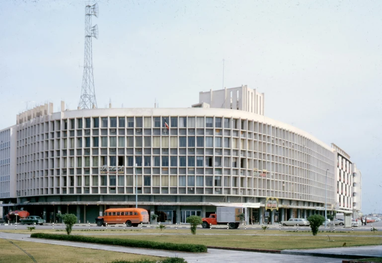 the exterior of an office building that has many windows