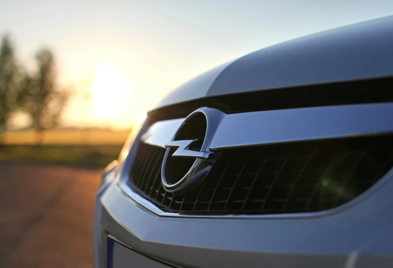 a close up of the front grille of a car