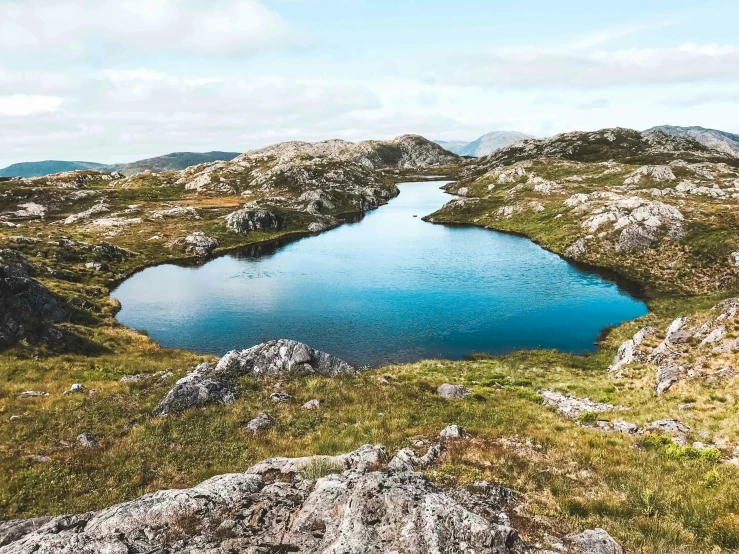 some small blue lakes in the middle of an expansive terrain