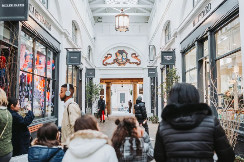 the storefronts are full of people and displays