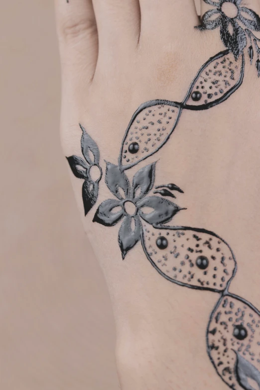 a close up of a person's foot with tattoos on