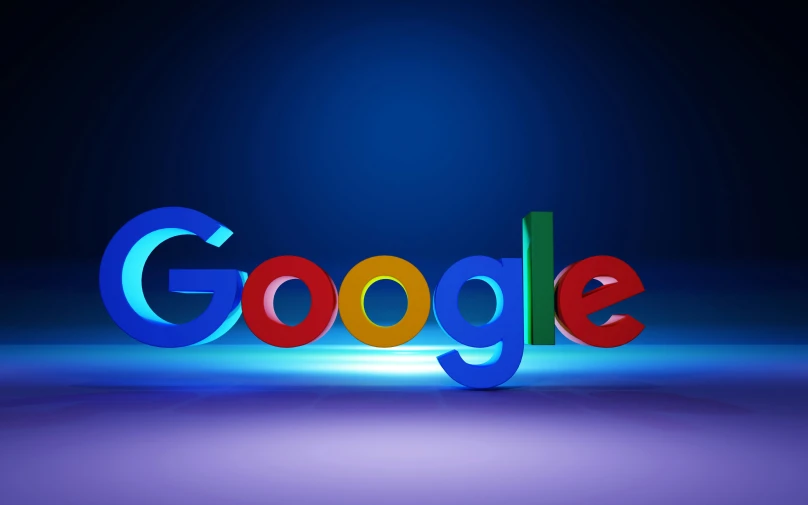 google logo in 3d with blue and black background