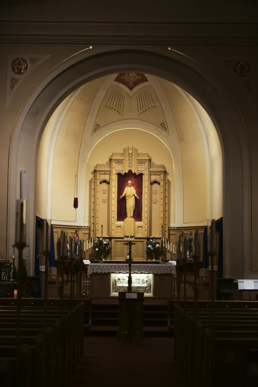 a view of the front side of a church from the altar