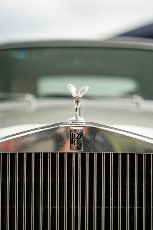 a shiny chrome car is emblem with an emblem