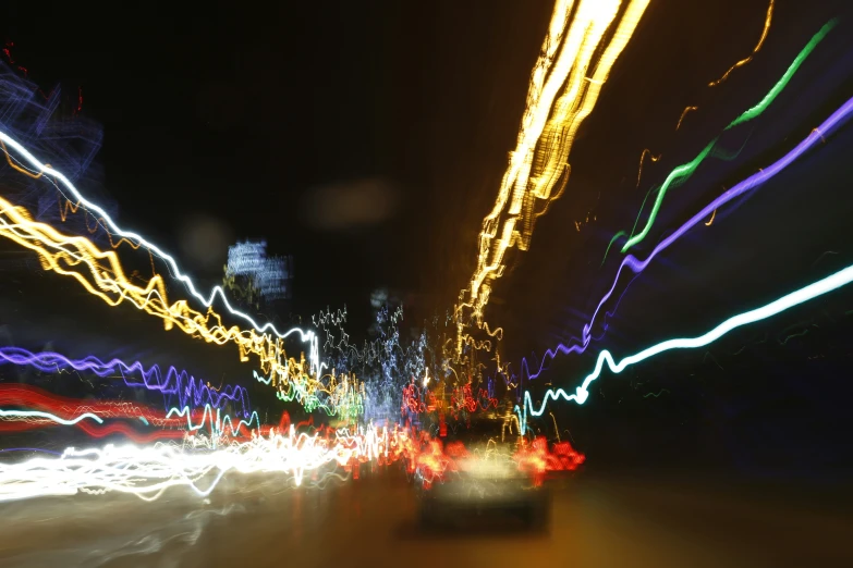 blurred image of the city at night with lots of lights