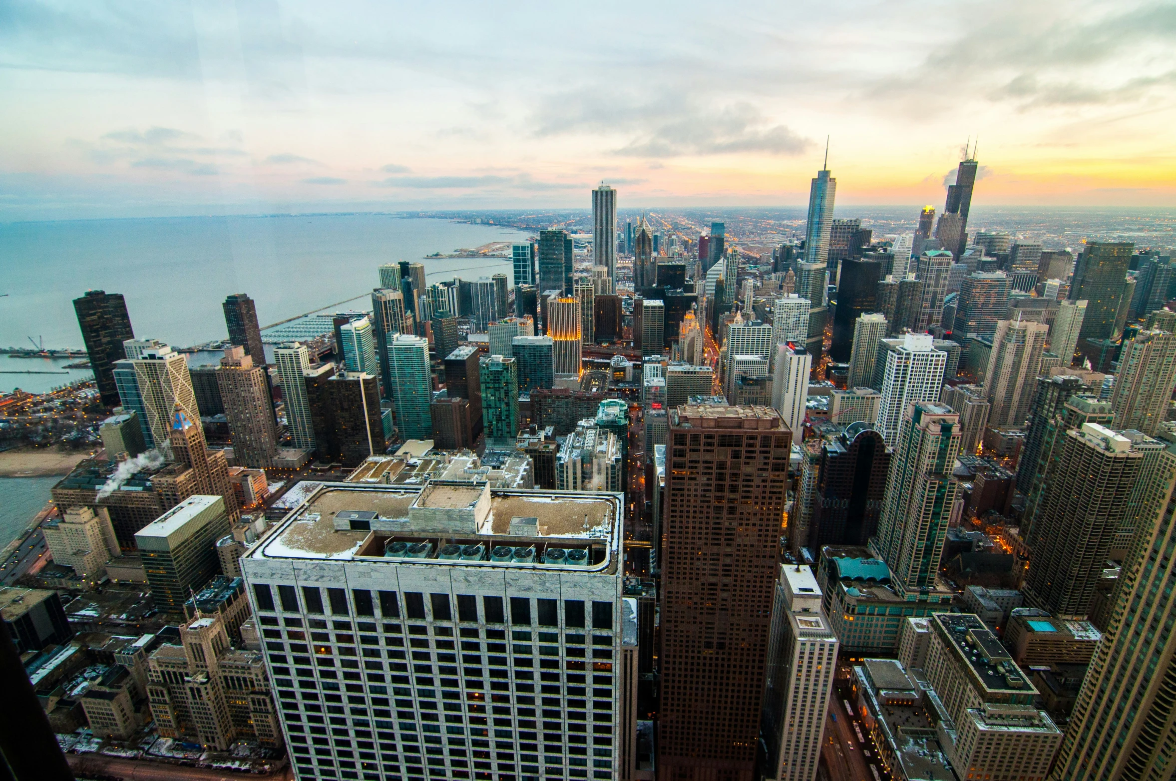 aerial s of a very large city at dusk