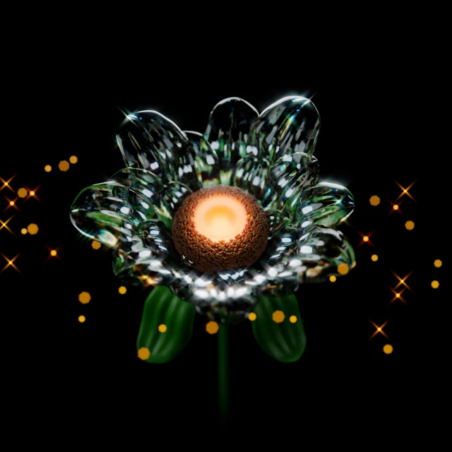 a large flower is surrounded by gold and white stars