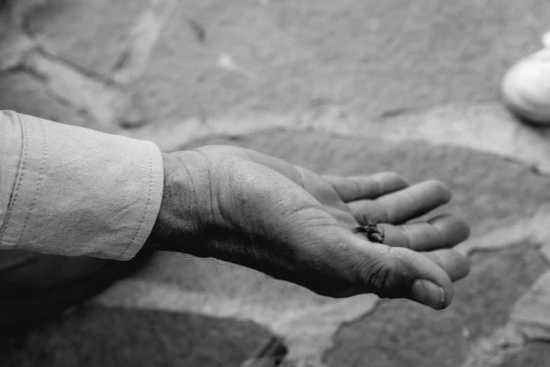 someone holding a small white object near some walls