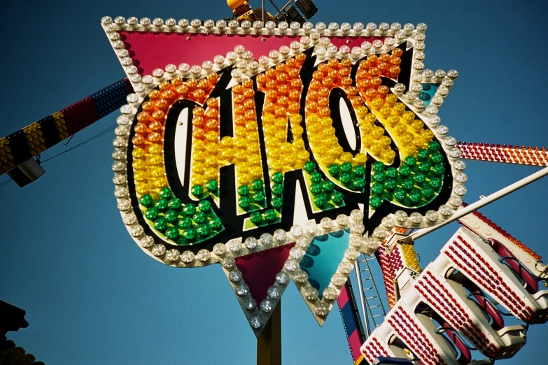an carnival sign covered with gummy candy