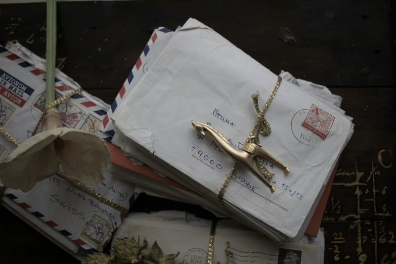 the old envelopes are piled up and  to chains