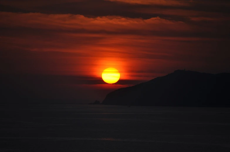 a sunset view of a mountain range and clouds