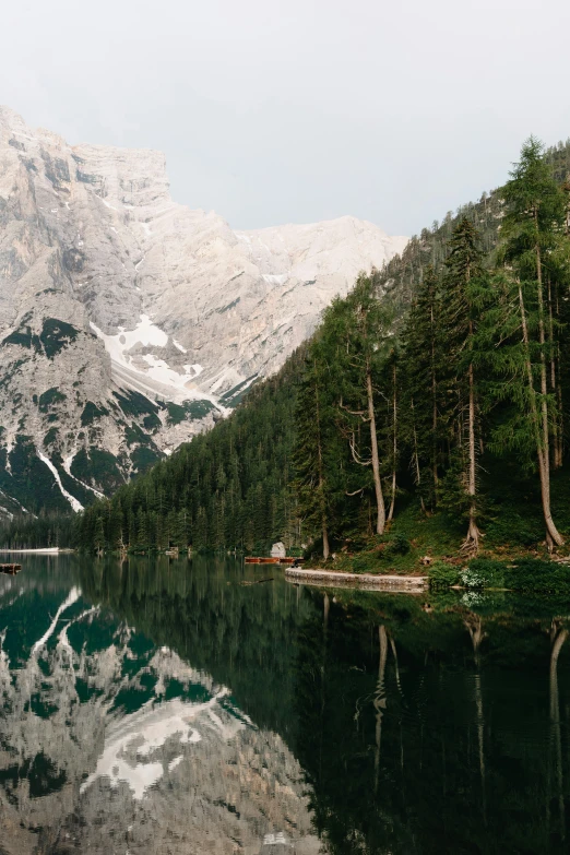 a lake surrounded by lots of trees next to a mountain