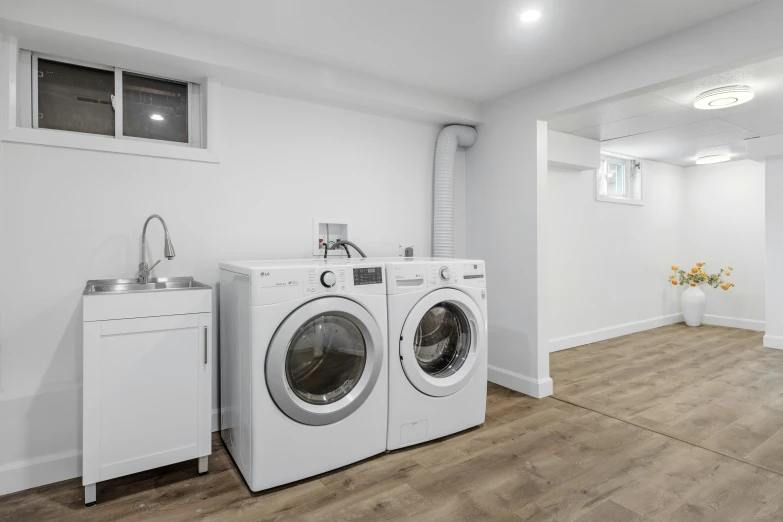 a washer and dryer in a large room