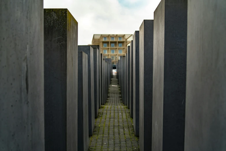 a building that is surrounded by cement walls