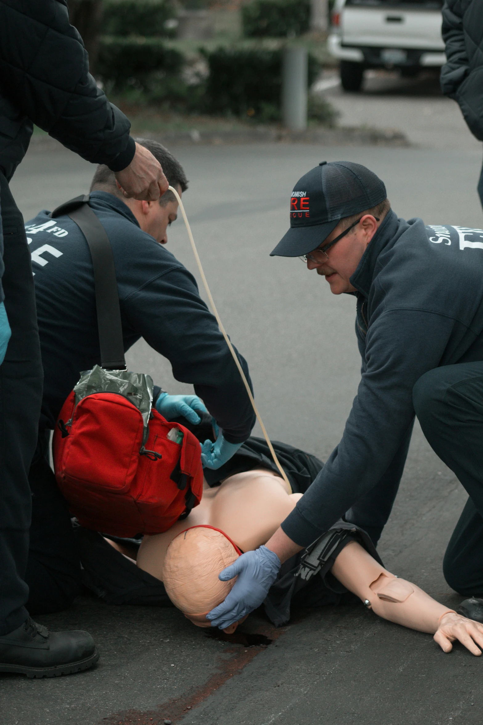 a woman on her back being pulled from the ground