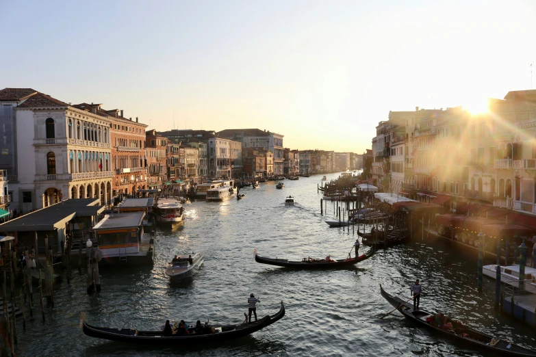 many gondolas line the streets of this city