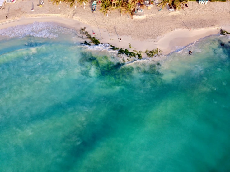 aerial view of beach with waves and people