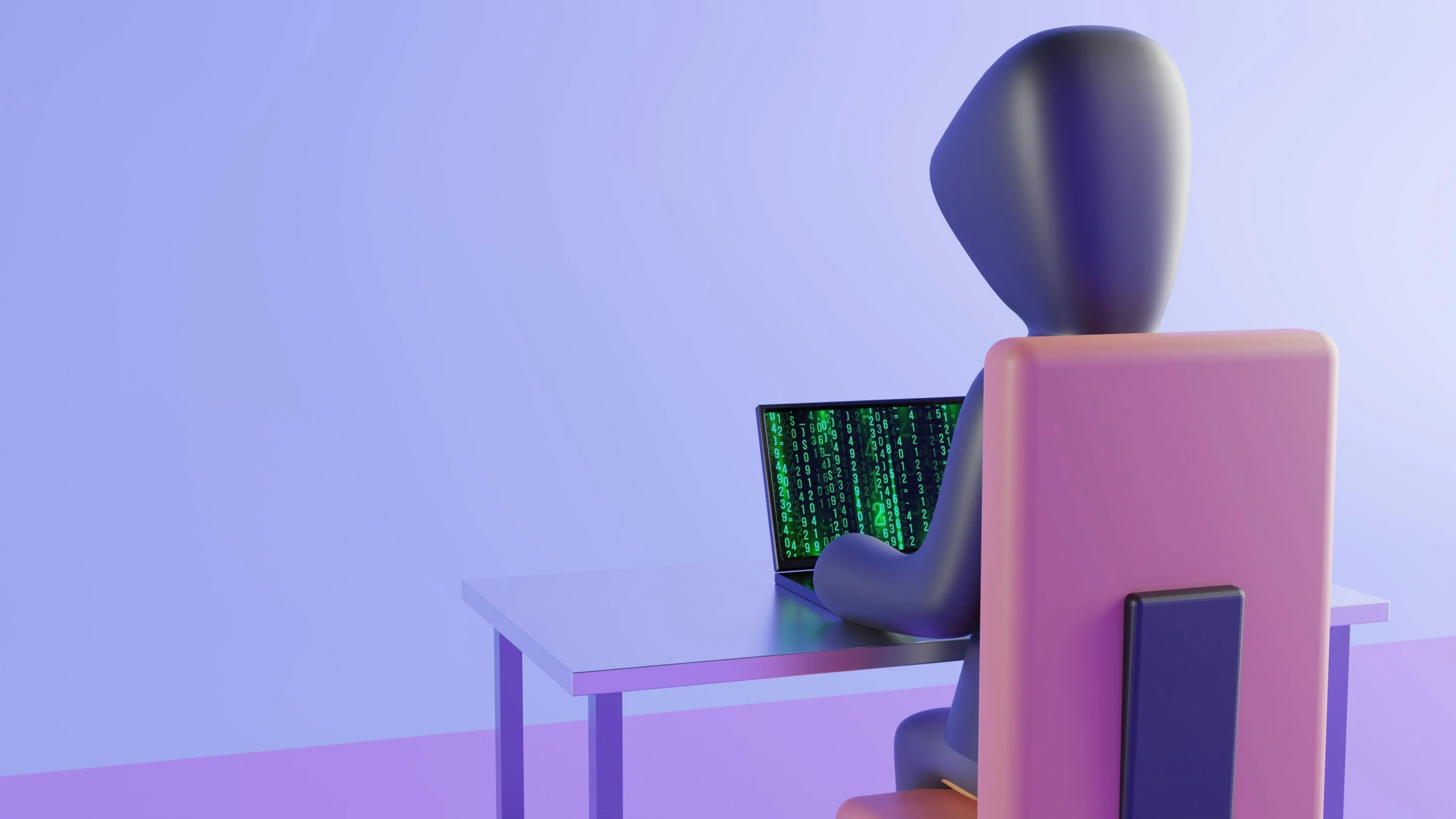 an alien sitting at a computer desk with a keyboard