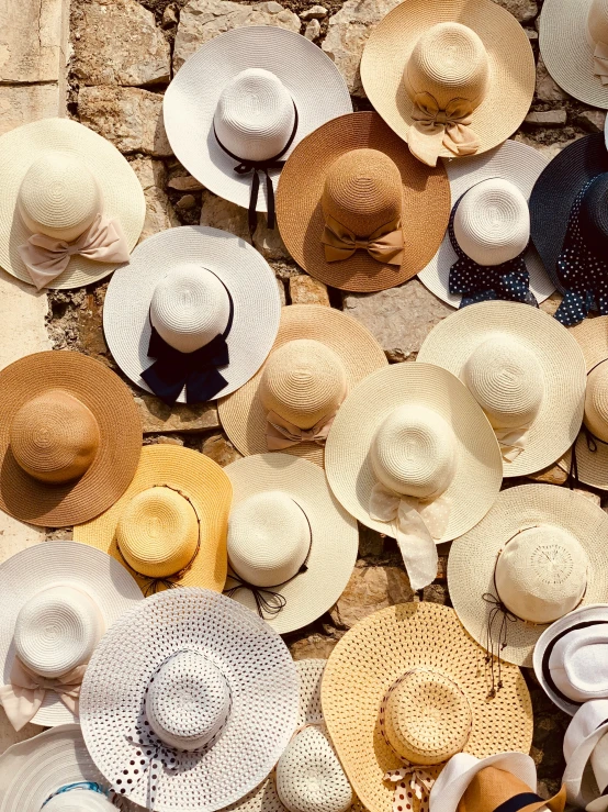 several hats are arranged to be displayed in a display