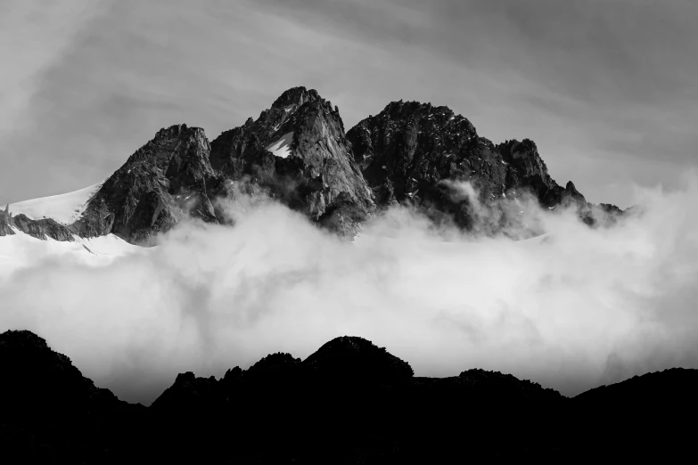 a black and white po of some mountains