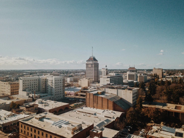 a city with tall buildings in the distance