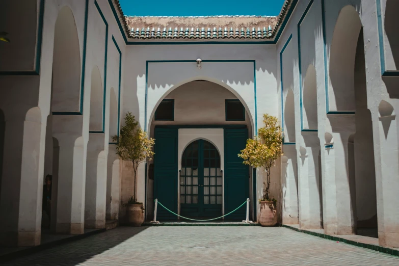 an arch is next to the front door