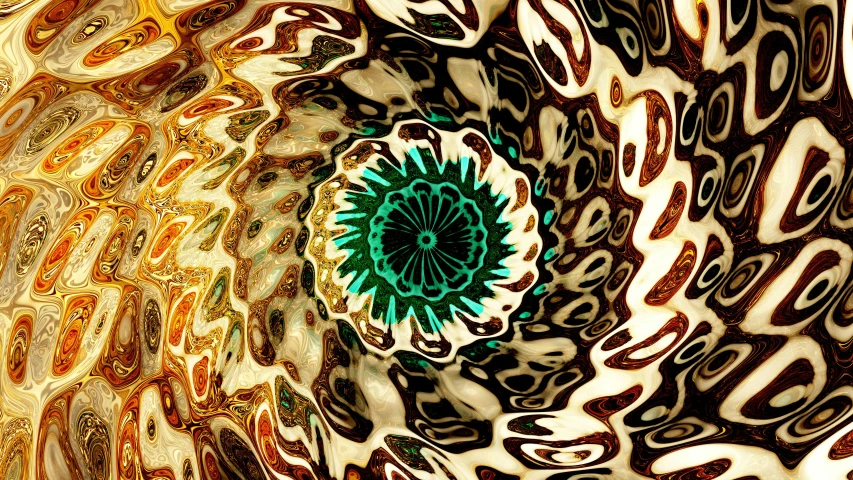an intricate, brightly colored pattern appears to be swirling