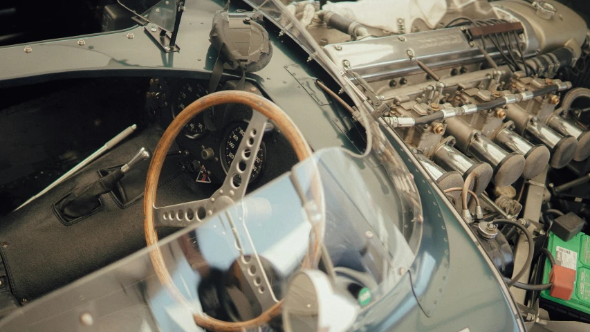 an overhead view of the inside of a classic race car