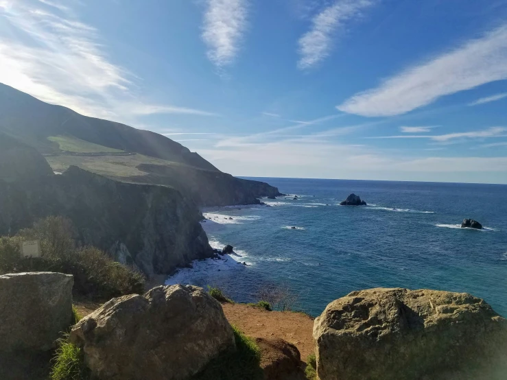 a view of a body of water from high up above