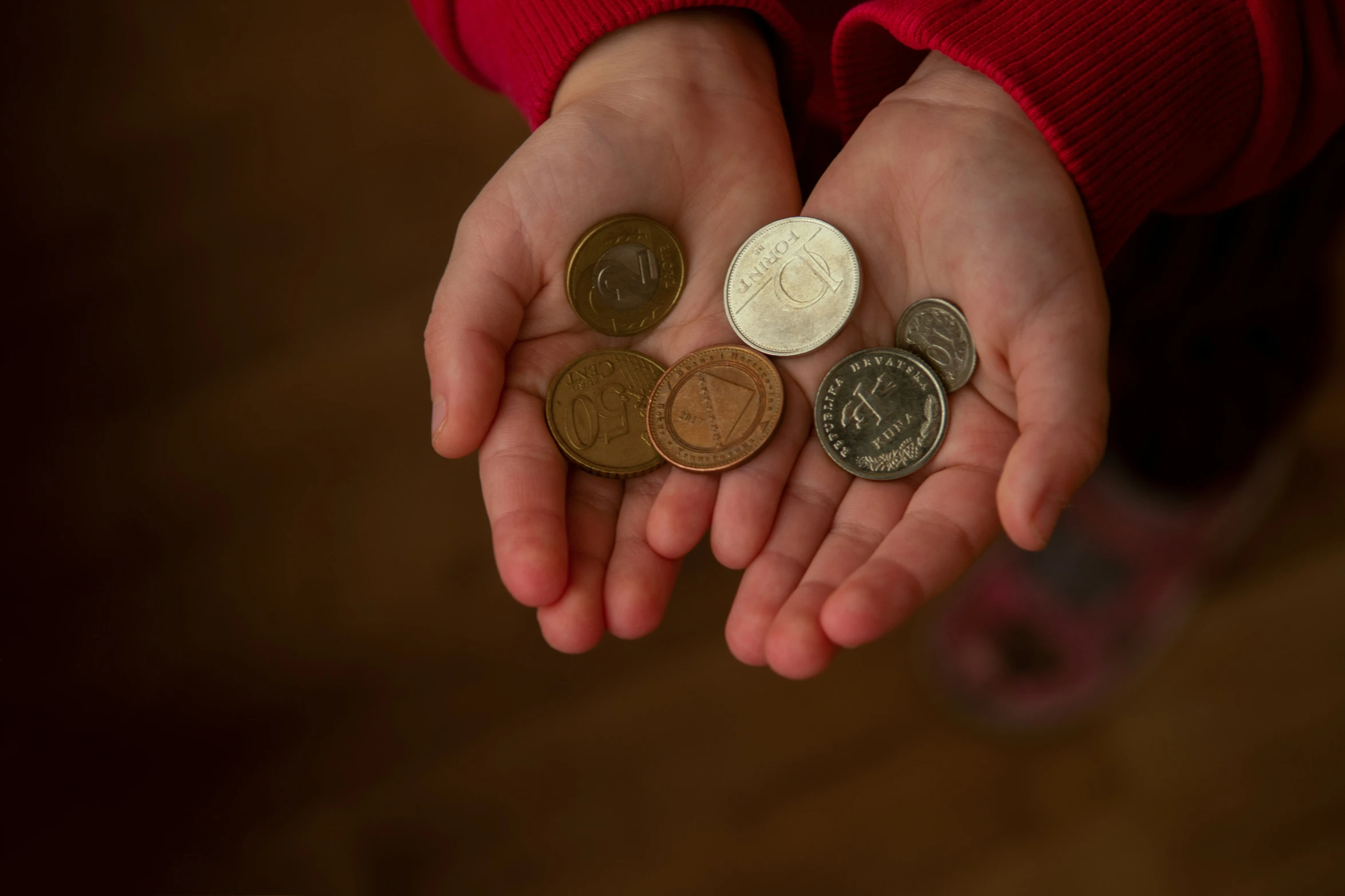 hand holding out coins from their palm