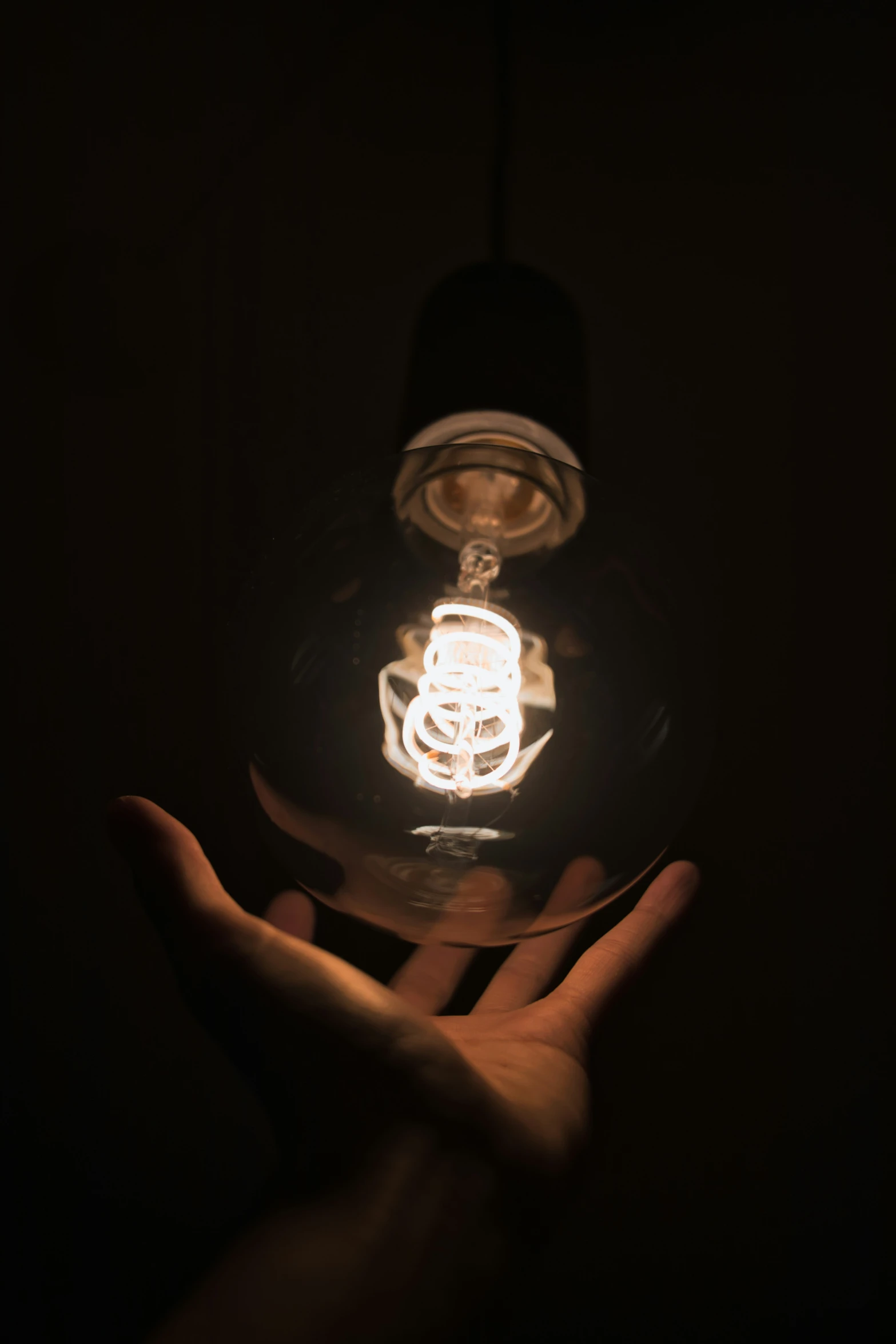 a person holds the light bulb with one hand