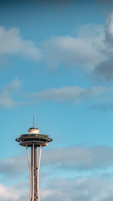 the space needle in seattle, as seen from below