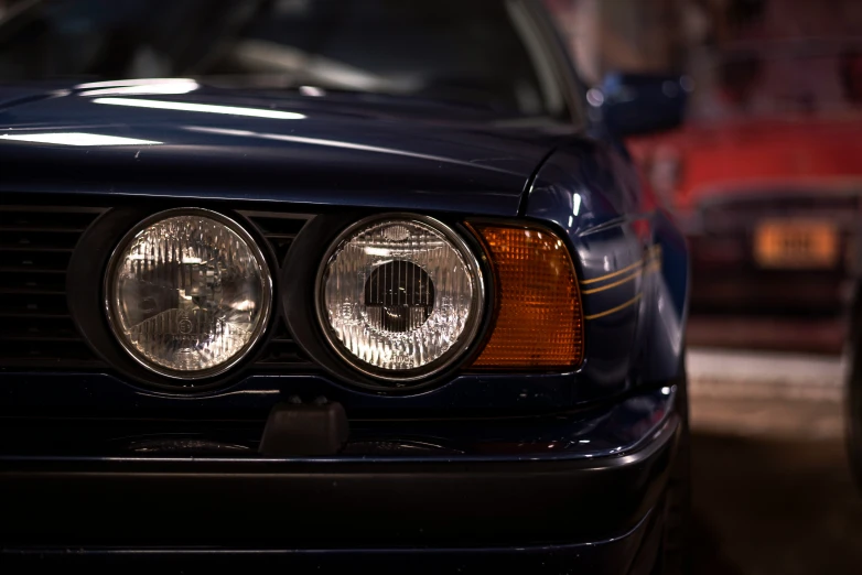 a close up of a car's headlights