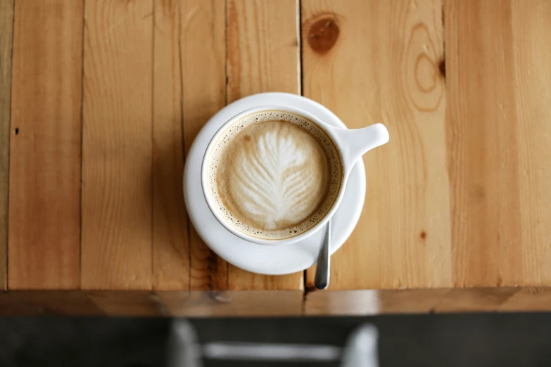 the view from above of a cup on a saucer