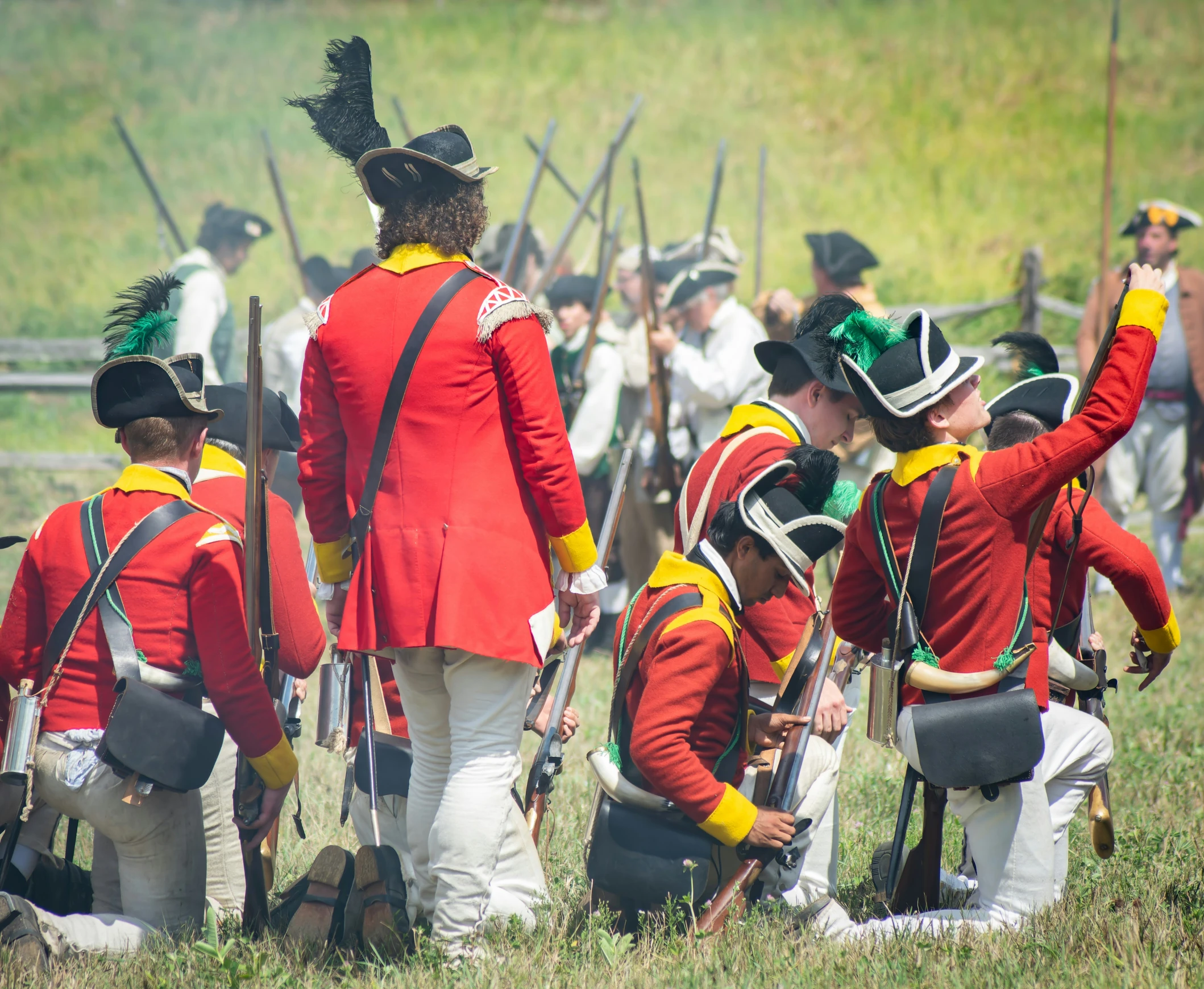 an american civil war reenactment with the soldiers in uniforms