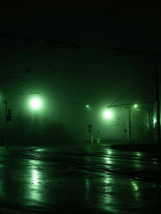 traffic lights in the dark and foggy night