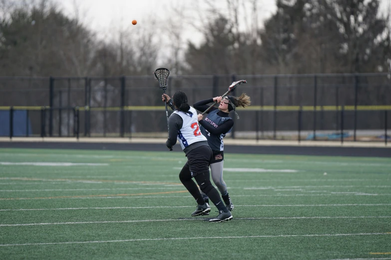 two women playing a game of frisbee on a field