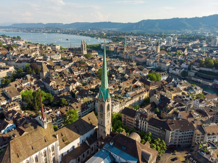 a view of an aerial city next to a river