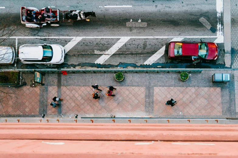 top down view of two different vehicles on the road